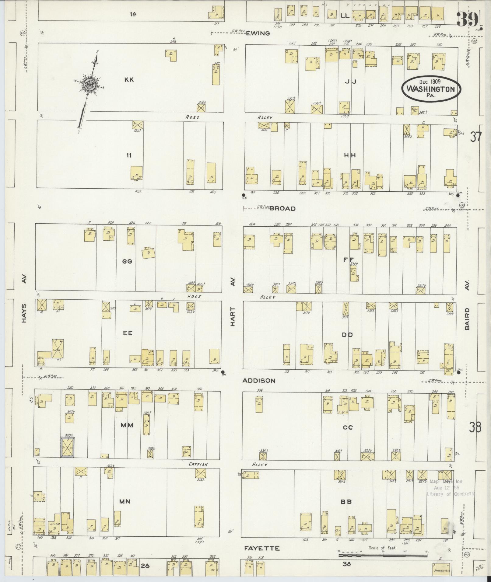 Sanborn Fire Insurance Map from Washington, Washington County, Pennsylvania (1909), Sheet #0039 - Historic Sanborn Fire Insurance Map Print, vintage old map wall art, antique decor, genealogy gift, Pennsylvania Pennsylvania map