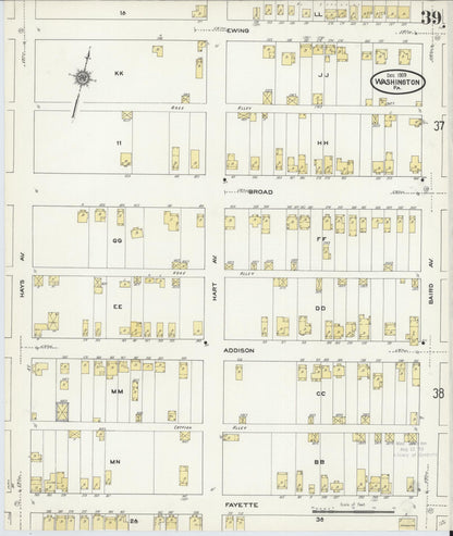 Sanborn Fire Insurance Map from Washington, Washington County, Pennsylvania (1909), Sheet #0039 - Historic Sanborn Fire Insurance Map Print, vintage old map wall art, antique decor, genealogy gift, Pennsylvania Pennsylvania map