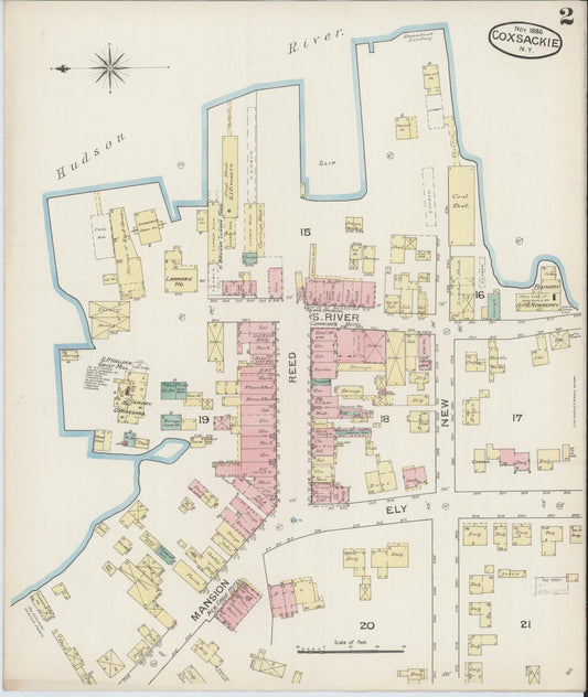 Sanborn Fire Insurance Map from Coxsackie, Greene County, New York (1886), Sheet #0002 - Historic Sanborn Fire Insurance Map Print, vintage old map wall art, antique decor, genealogy gift, New York New York map