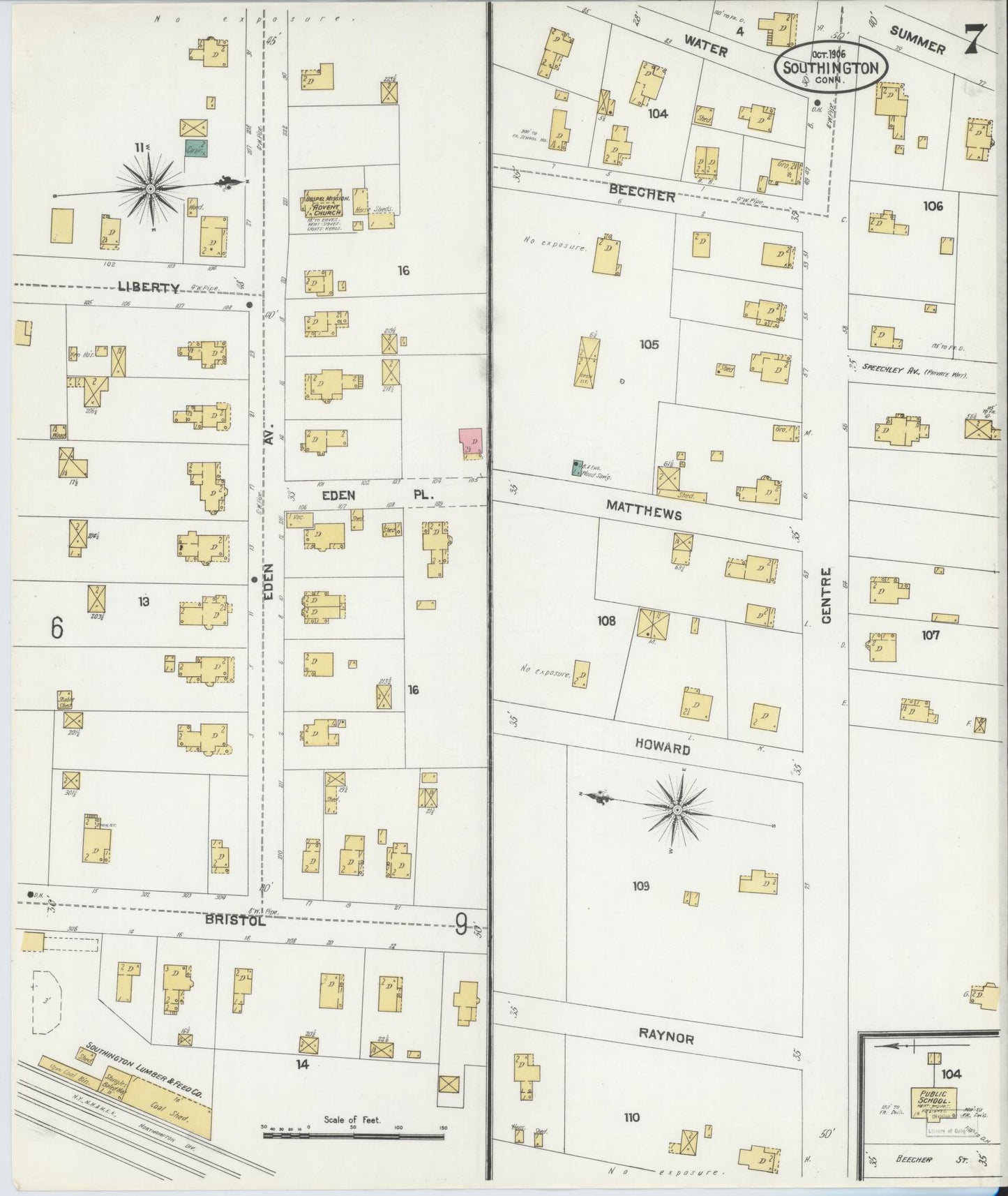 Sanborn Fire Insurance Map from Southington, Hartford County, Connecticut (1906), Sheet #0007 - Historic Sanborn Fire Insurance Map Print, vintage old map wall art, antique decor, genealogy gift, Connecticut Connecticut map