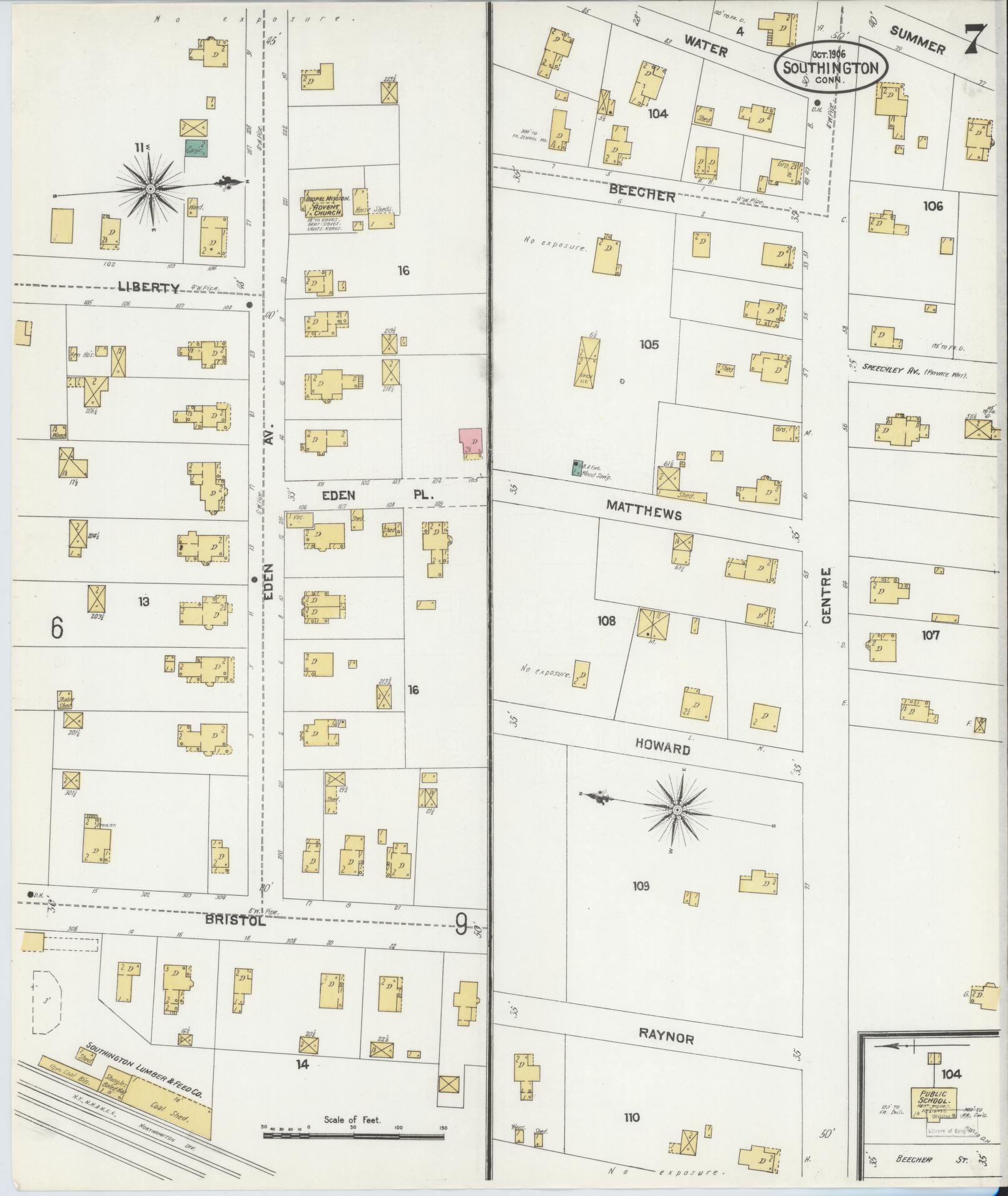 Sanborn Fire Insurance Map from Southington, Hartford County, Connecticut (1906), Sheet #0007 - Historic Sanborn Fire Insurance Map Print, vintage old map wall art, antique decor, genealogy gift, Connecticut Connecticut map