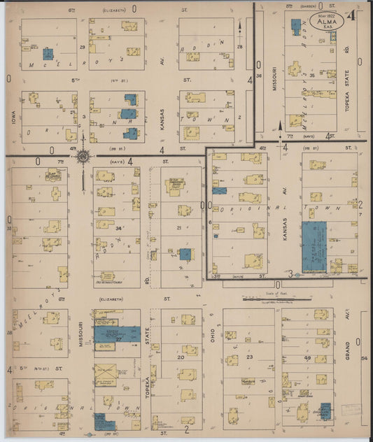 Sanborn Fire Insurance Map from Alma, Wabaunsee County, Kansas (1922), Sheet #0004 - Historic Sanborn Fire Insurance Map Print, vintage old map wall art, antique decor, genealogy gift, Kansas Kansas map