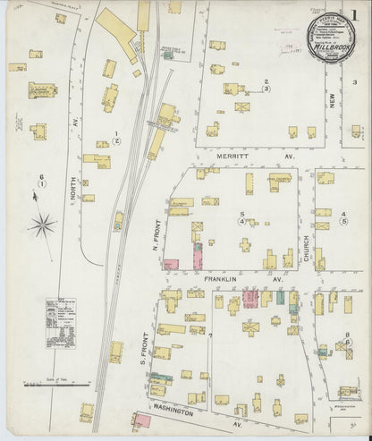 Sanborn Fire Insurance Map from Millbrook, Dutchess County, New York (1892), Sheet #0001 - Historic Sanborn Fire Insurance Map Print, vintage old map wall art, antique decor, genealogy gift, New York New York map