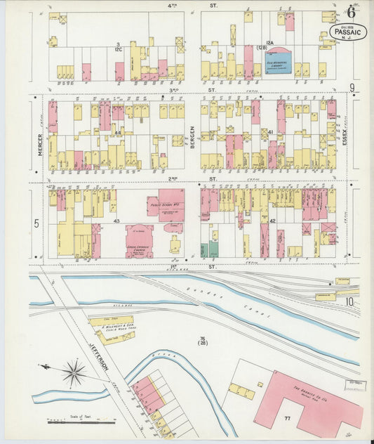 Sanborn Fire Insurance Map from Passaic, Passaic County, New Jersey (1903), Sheet #0006 - Historic Sanborn Fire Insurance Map Print, vintage old map wall art, antique decor, genealogy gift, New Jersey New Jersey map