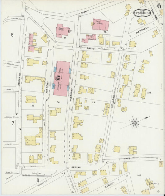 Sanborn Fire Insurance Map from Fitchburg, Worcester County, Massachusetts (1897), Sheet #0006 - Historic Sanborn Fire Insurance Map Print, vintage old map wall art, antique decor, genealogy gift, Massachusetts Massachusetts map