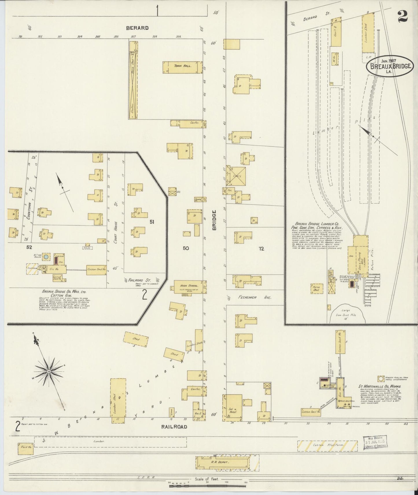 Sanborn Fire Insurance Map from Breaux Bridge, Saint Martin Parish, Louisiana (1907), Sheet #0002 - Complete Map Set gallery image, historic Sanborn map, vintage wall art, Louisiana Louisiana