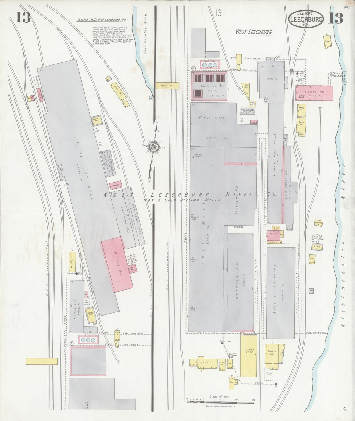 Sanborn Fire Insurance Map from Leechburg, Armstrong County, Pennsylvania (1927), Sheet #0013 - Historic Sanborn Fire Insurance Map Print, vintage old map wall art, antique decor, genealogy gift, Pennsylvania Pennsylvania map