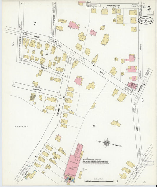 Sanborn Fire Insurance Map from Fort Plain, Montgomery County, New York (1912), Sheet #0005 - Historic Sanborn Fire Insurance Map Print, vintage old map wall art, antique decor, genealogy gift, New York New York map