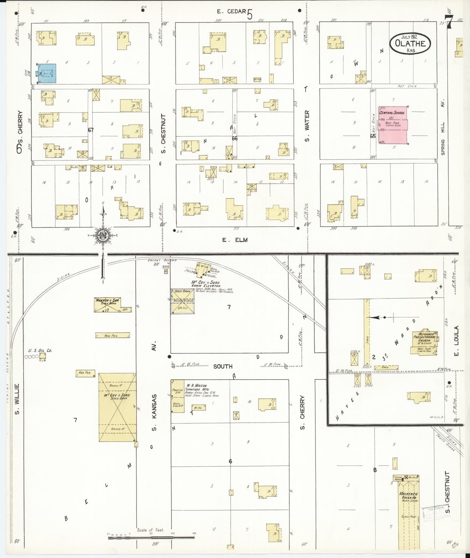 Sanborn Fire Insurance Map from Olathe, Johnson County, Kansas (1912), Sheet #0007 - Complete Map Set gallery image, historic Sanborn map, vintage wall art, Kansas Kansas