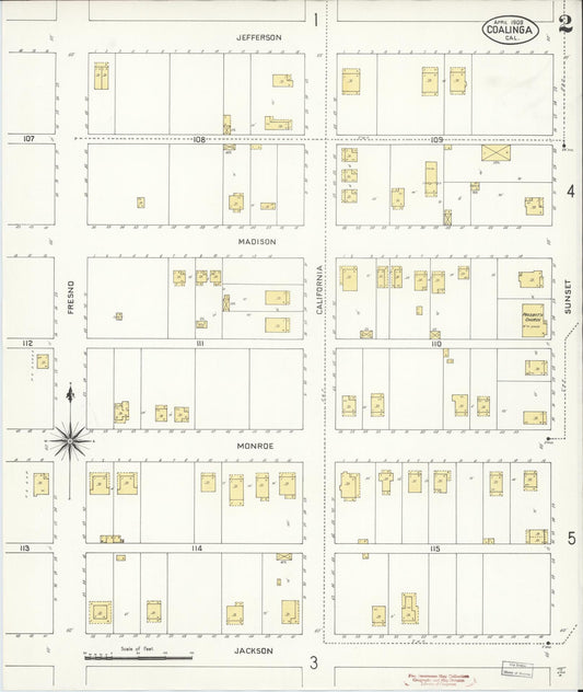 Sanborn Fire Insurance Map from Coalinga, Fresno County, California (1909), Sheet #0002 - Historic Sanborn Fire Insurance Map Print, vintage old map wall art, antique decor, genealogy gift, California California map