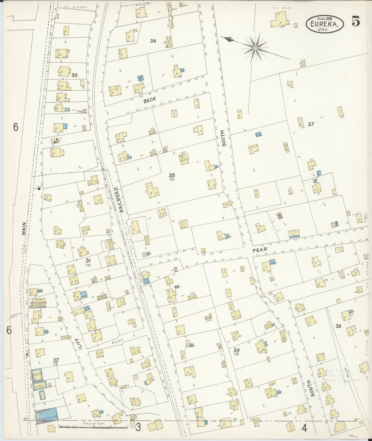 Sanborn Fire Insurance Map from Eureka, Juab County, Utah (1898), Sheet #0005 - Historic Sanborn Fire Insurance Map Print, vintage old map wall art, antique decor, genealogy gift, Utah Utah map
