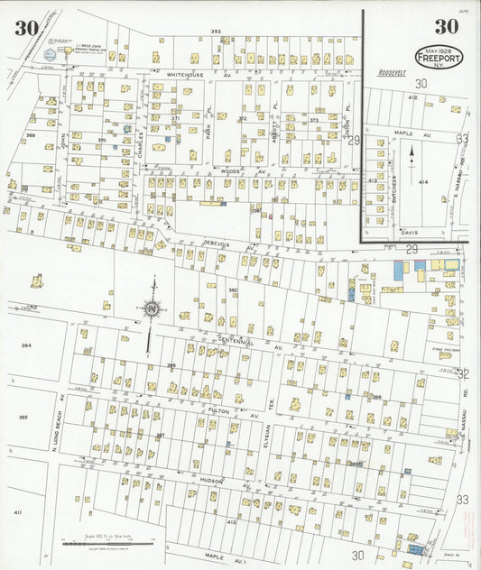 Sanborn Fire Insurance Map from Freeport, Nassau County, New York (1928), Sheet #0030 - Historic Sanborn Fire Insurance Map Print, vintage old map wall art, antique decor, genealogy gift, New York New York map