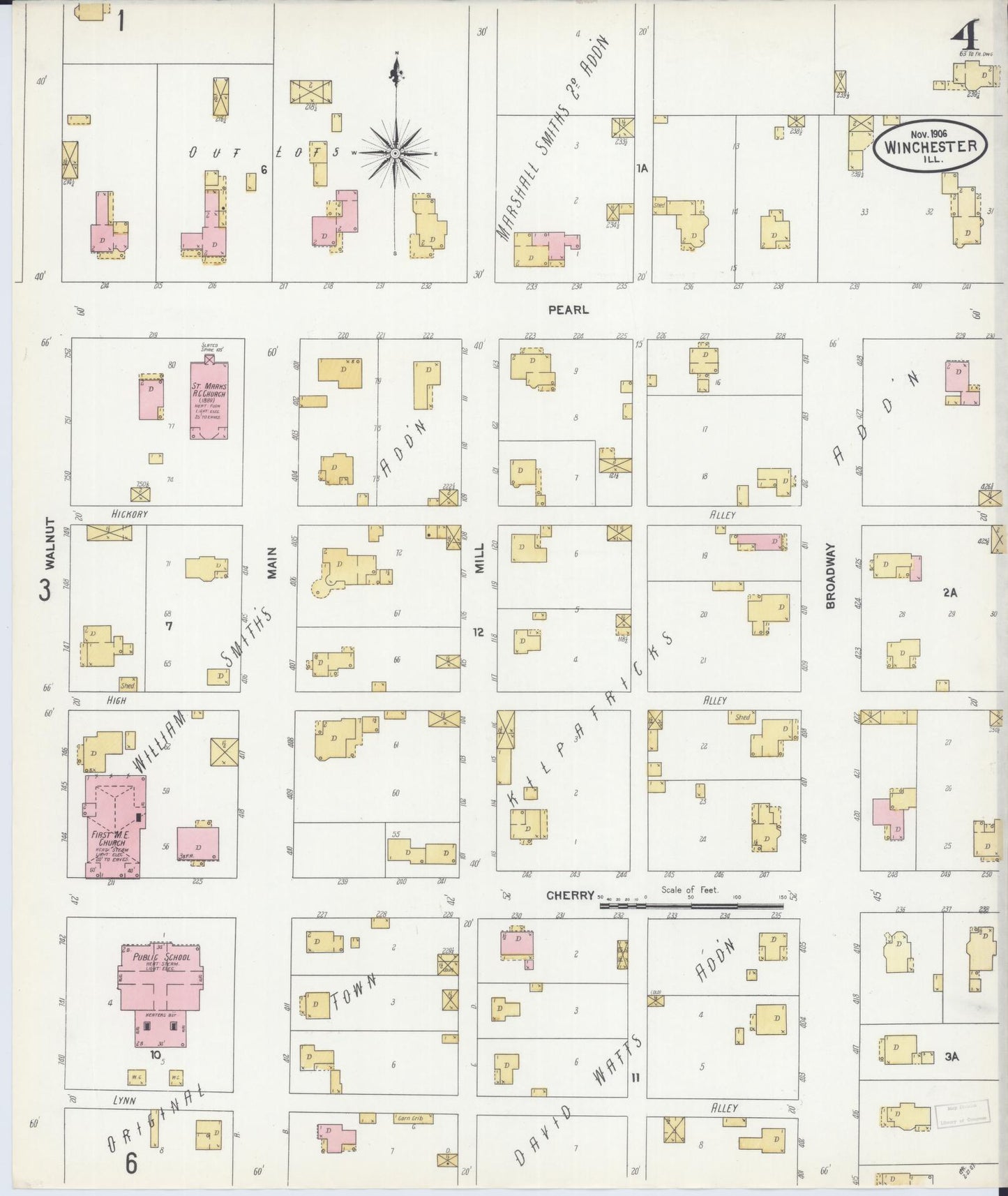 Sanborn Fire Insurance Map from Winchester, Scott County, Illinois (1906), Sheet #0004 - Complete Map Set gallery image, historic Sanborn map, vintage wall art, Illinois Illinois