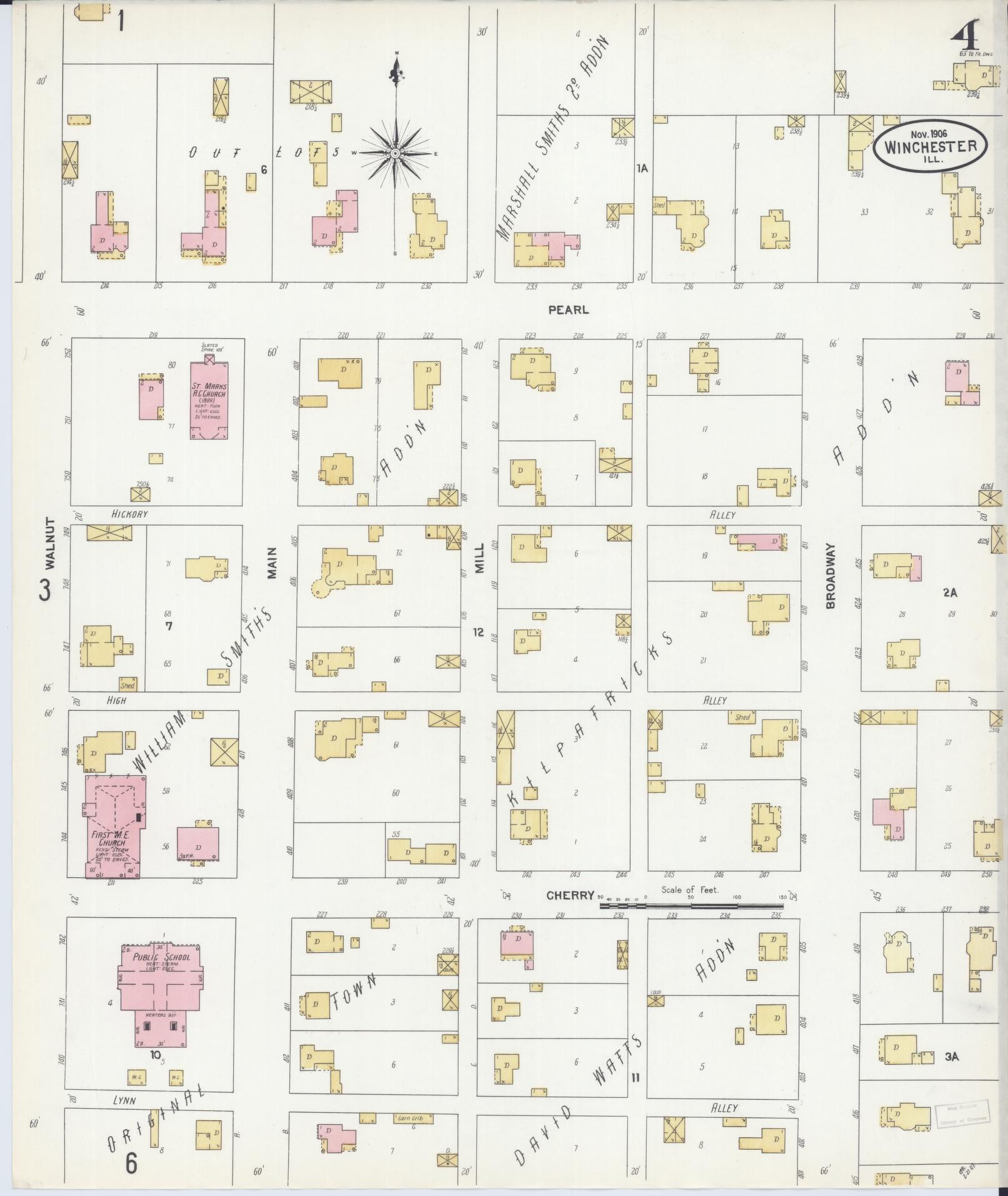 Sanborn Fire Insurance Map from Winchester, Scott County, Illinois (1906), Sheet #0004 - Complete Map Set gallery image, historic Sanborn map, vintage wall art, Illinois Illinois