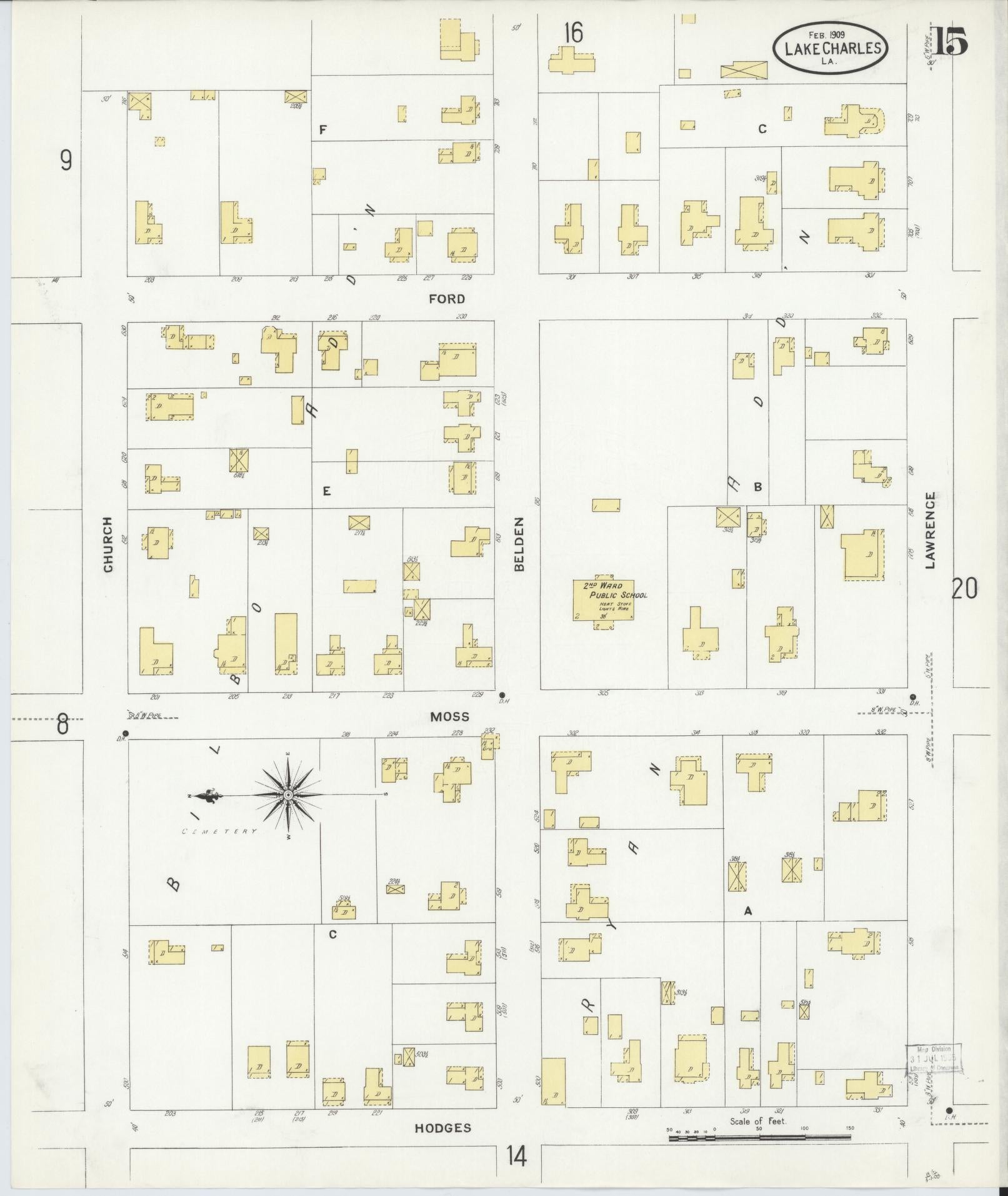 Sanborn Fire Insurance Map from Lake Charles, Calcasieu Parish, Louisiana (1909), Sheet #0015 - Complete Map Set gallery image, historic Sanborn map, vintage wall art, Louisiana Louisiana