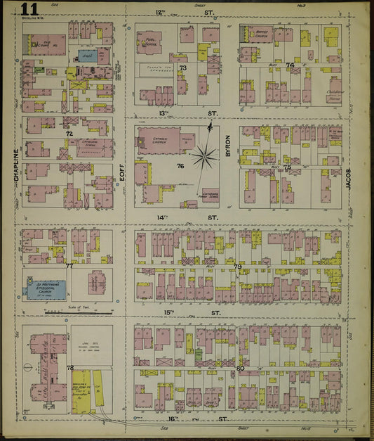 Sanborn Fire Insurance Map from Wheeling, Ohio County, West Virginia (1890), Sheet #0011 - Historic Sanborn Fire Insurance Map Print, vintage old map wall art, antique decor, genealogy gift, West Virginia West Virginia map