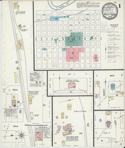 Sanborn Fire Insurance Map from Belle Plaine, Scott County, Minnesota (1900), Sheet #0001 - Complete Map Set gallery image, historic Sanborn map, vintage wall art, Minnesota Minnesota