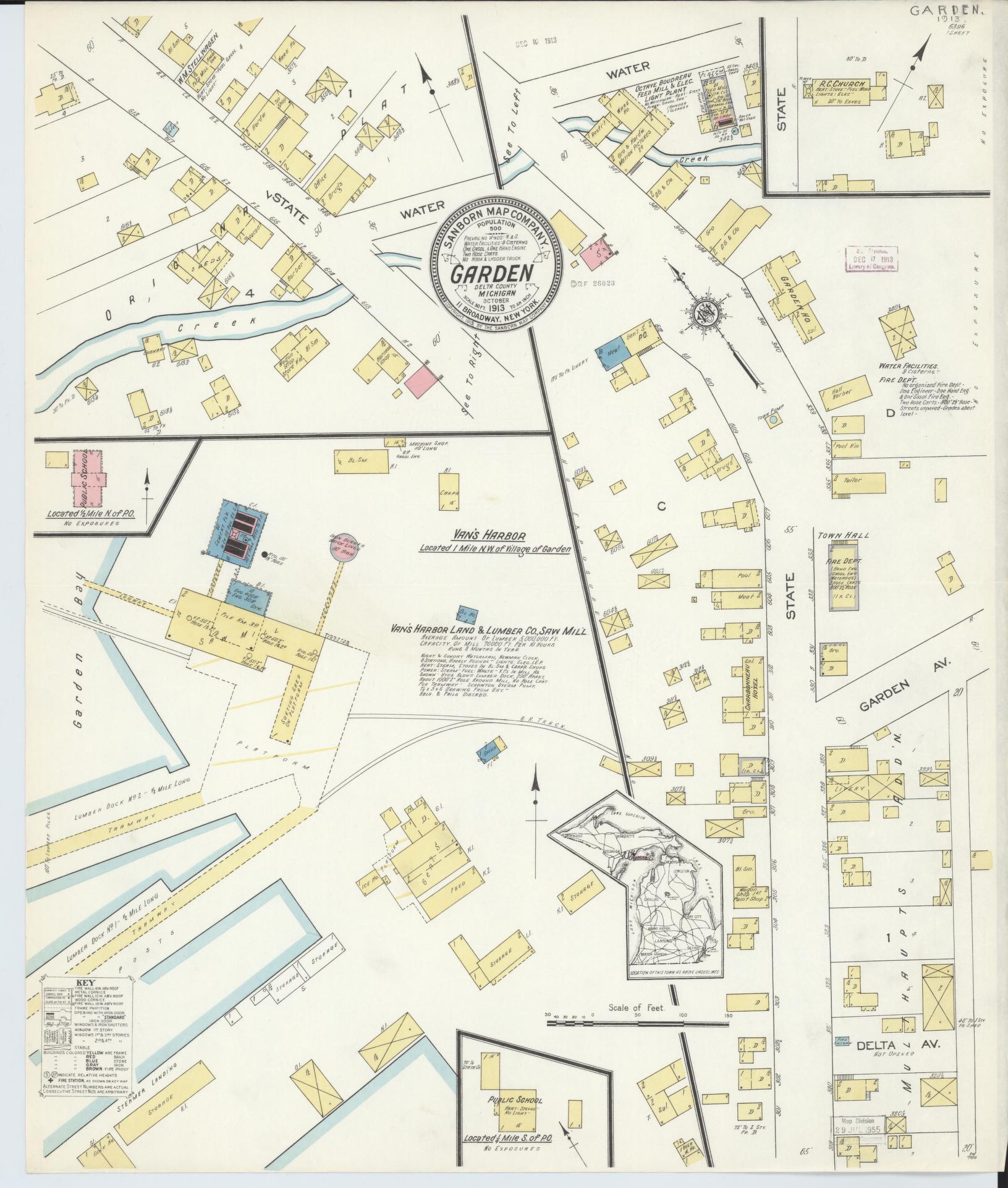 Sanborn Fire Insurance Map from Garden, Delta County, Michigan (1913), Sheet #0001 - Historic Sanborn Fire Insurance Map Print, vintage old map wall art, antique decor, genealogy gift, Michigan Michigan map