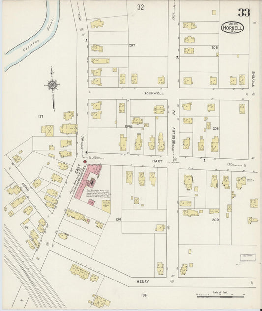 Sanborn Fire Insurance Map from Hornell, Steuben County, New York (1915), Sheet #0033 - Historic Sanborn Fire Insurance Map Print, vintage old map wall art, antique decor, genealogy gift, New York New York map