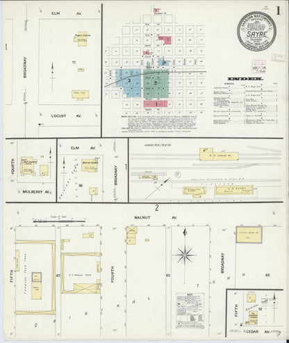 Sanborn Fire Insurance Map from Sayre, Beckham County, Oklahoma (1909), Sheet #0001 - Complete Map Set gallery image, historic Sanborn map, vintage wall art, Oklahoma Oklahoma