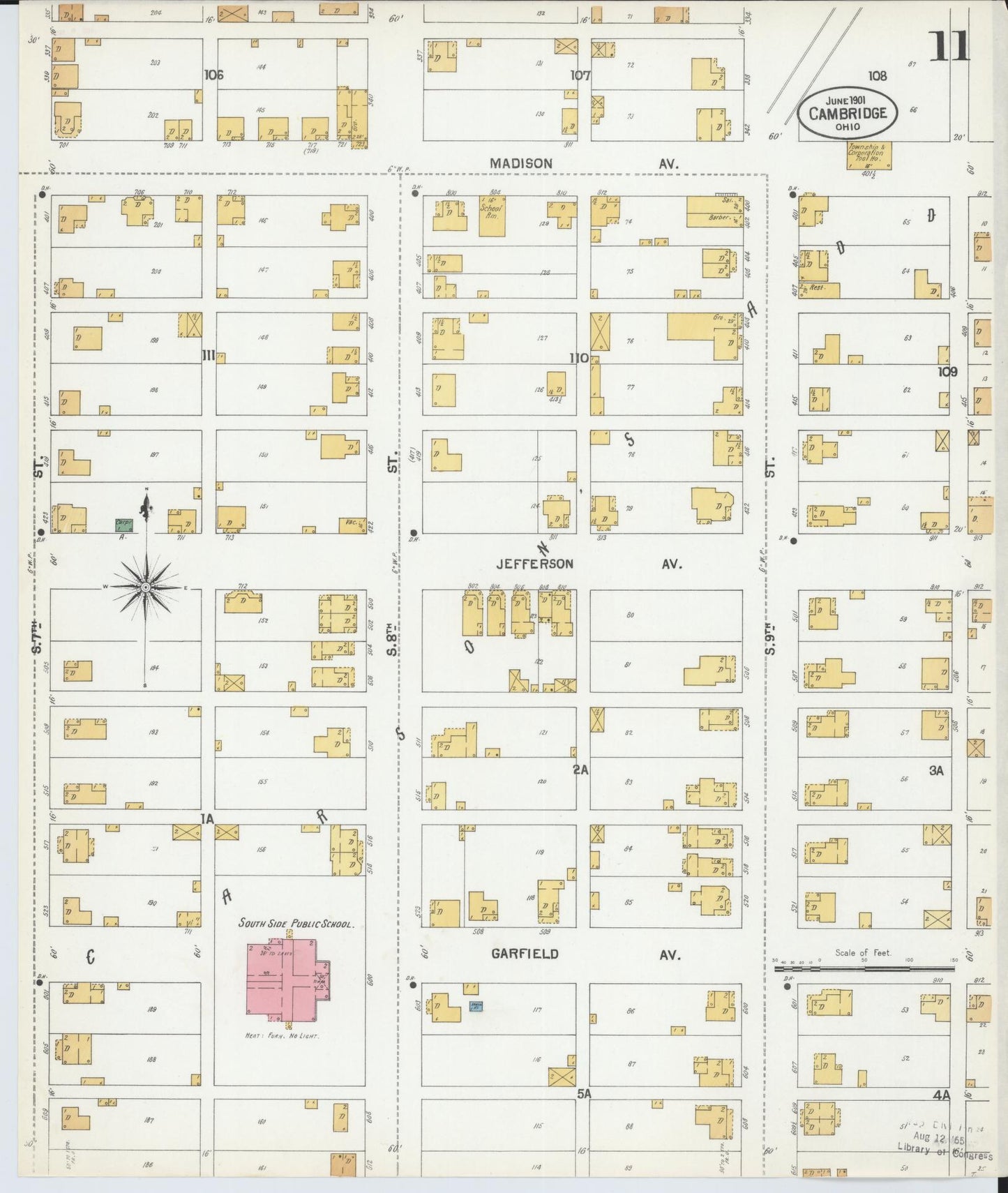 Sanborn Fire Insurance Map from Cambridge, Guernsey County, Ohio (1901), Sheet #0011 - Complete Map Set gallery image, historic Sanborn map, vintage wall art, Ohio Ohio