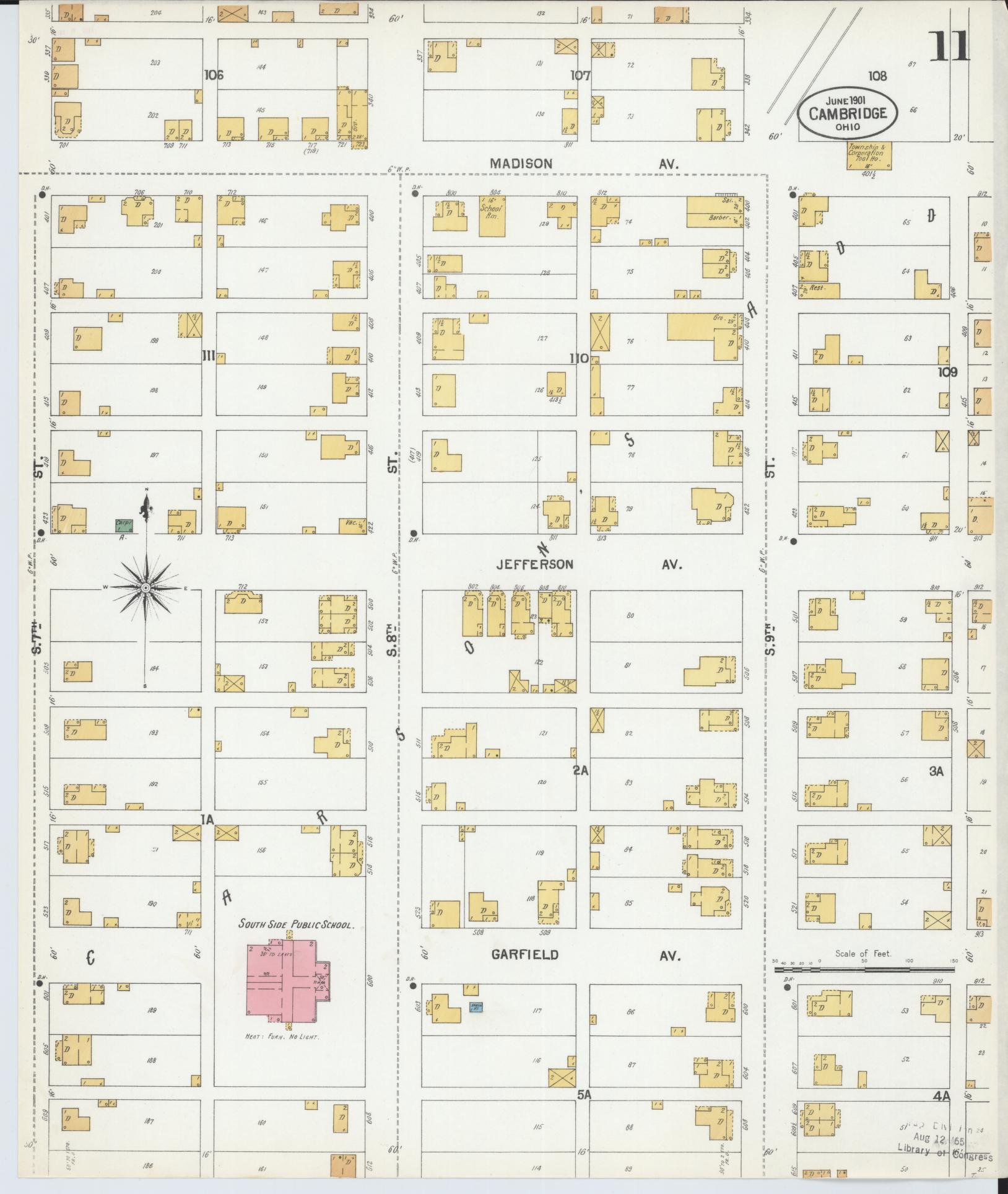 Sanborn Fire Insurance Map from Cambridge, Guernsey County, Ohio (1901), Sheet #0011 - Complete Map Set gallery image, historic Sanborn map, vintage wall art, Ohio Ohio