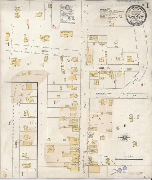 Sanborn Fire Insurance Map from Point Arena, Mendocino County, California (1923), Sheet #0001 - Complete Map Set gallery image, historic Sanborn map, vintage wall art, California California