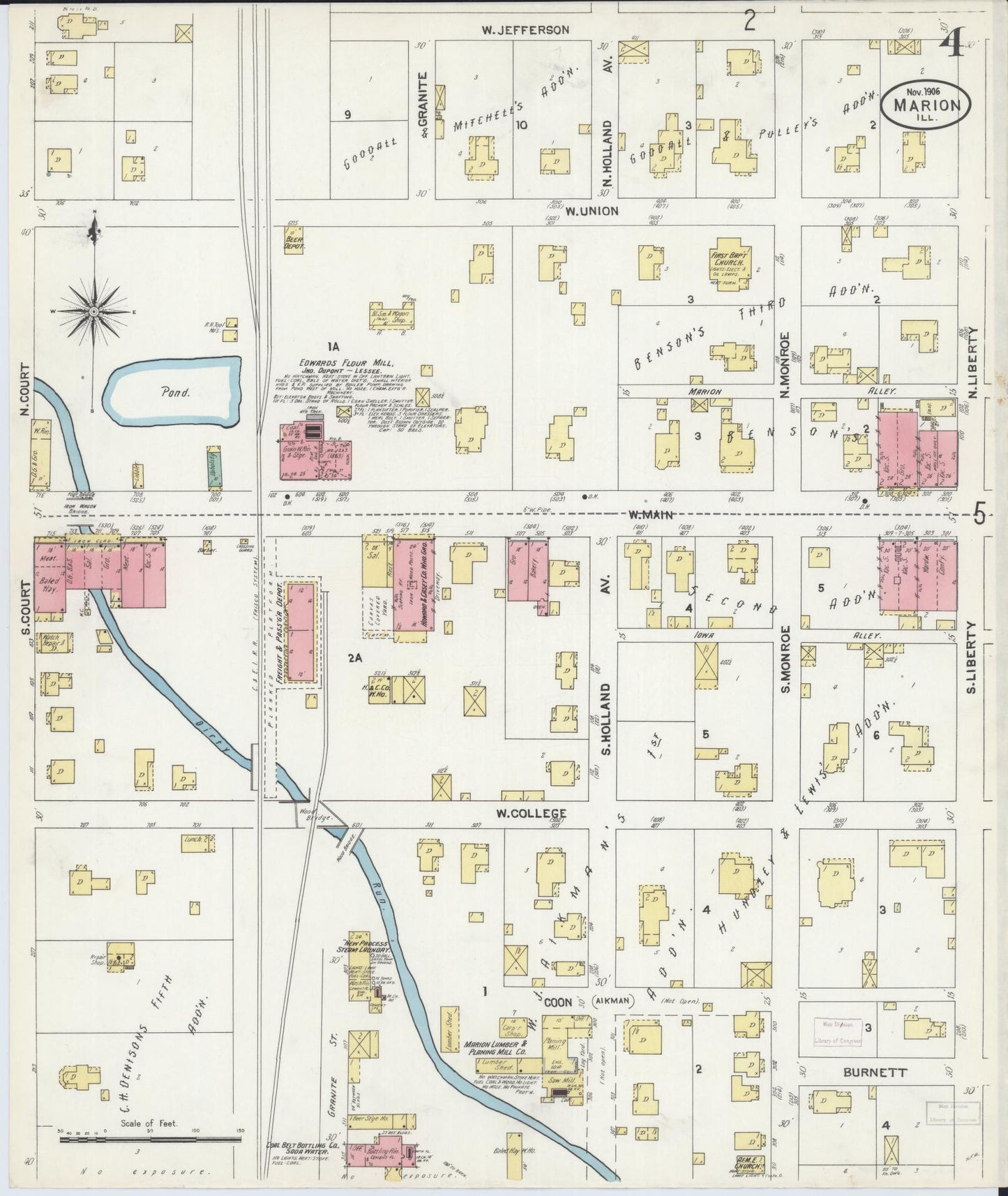 Sanborn Fire Insurance Map from Marion, Williamson County, Illinois (1906), Sheet #0004 - Complete Map Set gallery image, historic Sanborn map, vintage wall art, Illinois Illinois