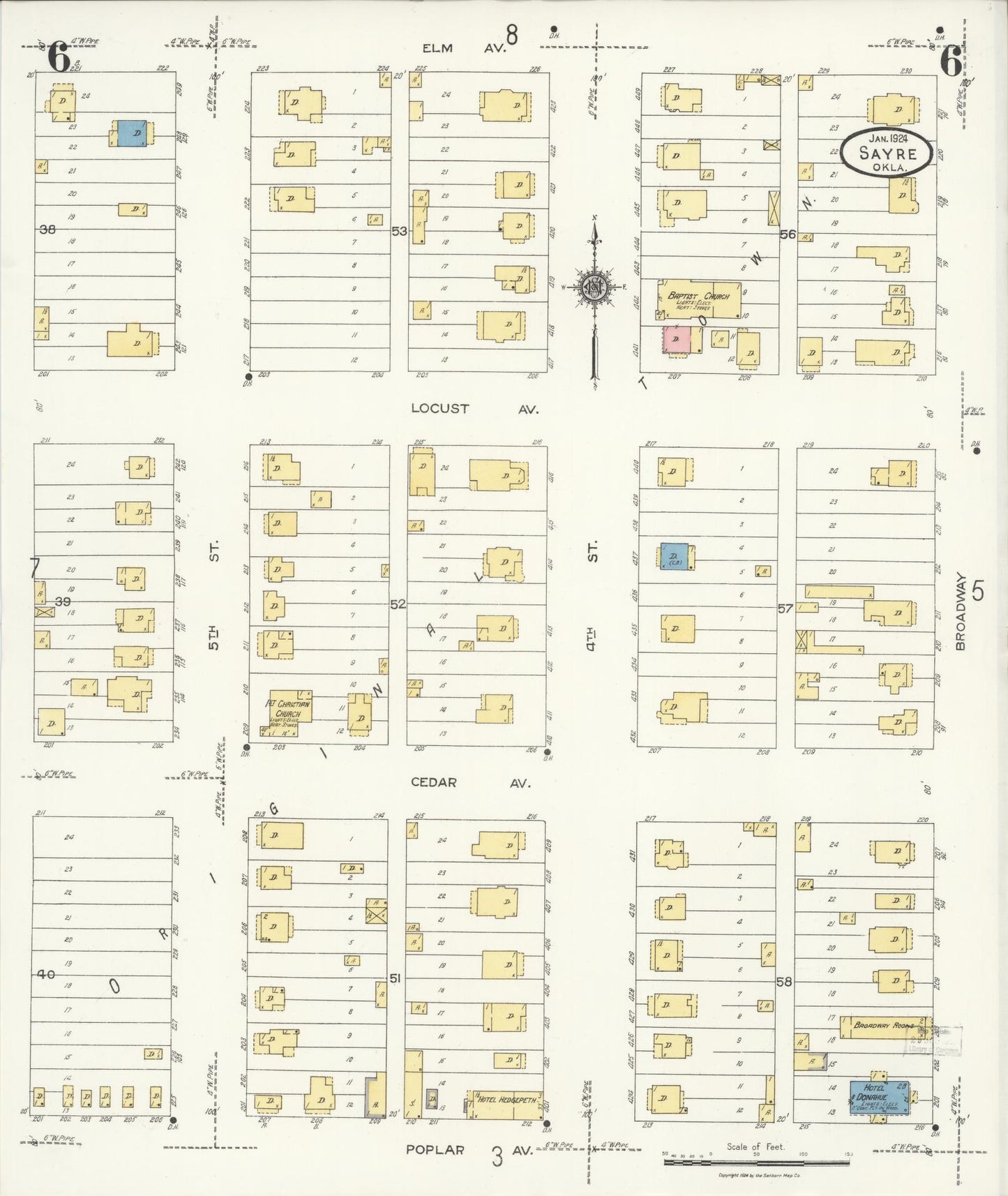 Sanborn Fire Insurance Map from Sayre, Beckham County, Oklahoma (1924), Sheet #0006 - Complete Map Set gallery image, historic Sanborn map, vintage wall art, Oklahoma Oklahoma