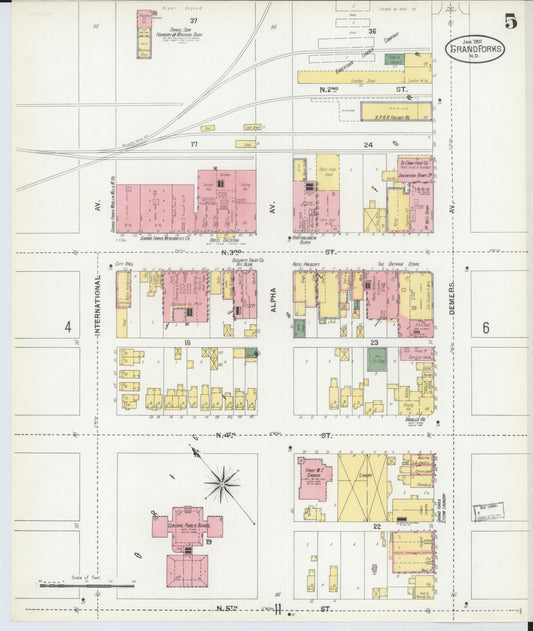 Sanborn Fire Insurance Map from Grand Forks, Grand Forks County, North Dakota (1901), Sheet #0005 - Historic Sanborn Fire Insurance Map Print, vintage old map wall art, antique decor, genealogy gift, North Dakota North Dakota map