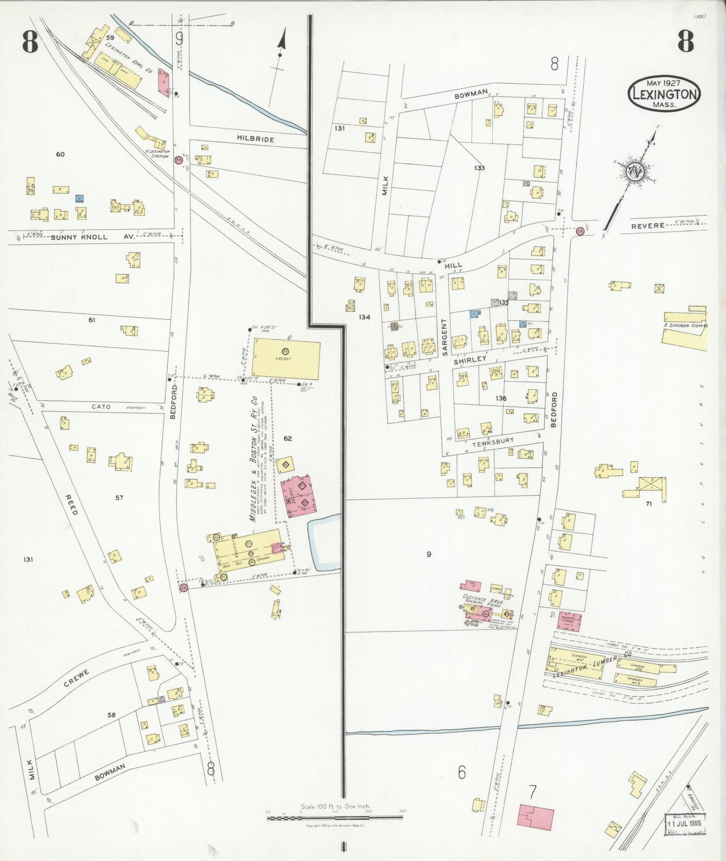 Sanborn Fire Insurance Map from Lexington, Middlesex County, Massachusetts (1927), Sheet #0008 - Complete Map Set gallery image, historic Sanborn map, vintage wall art, Massachusetts Massachusetts