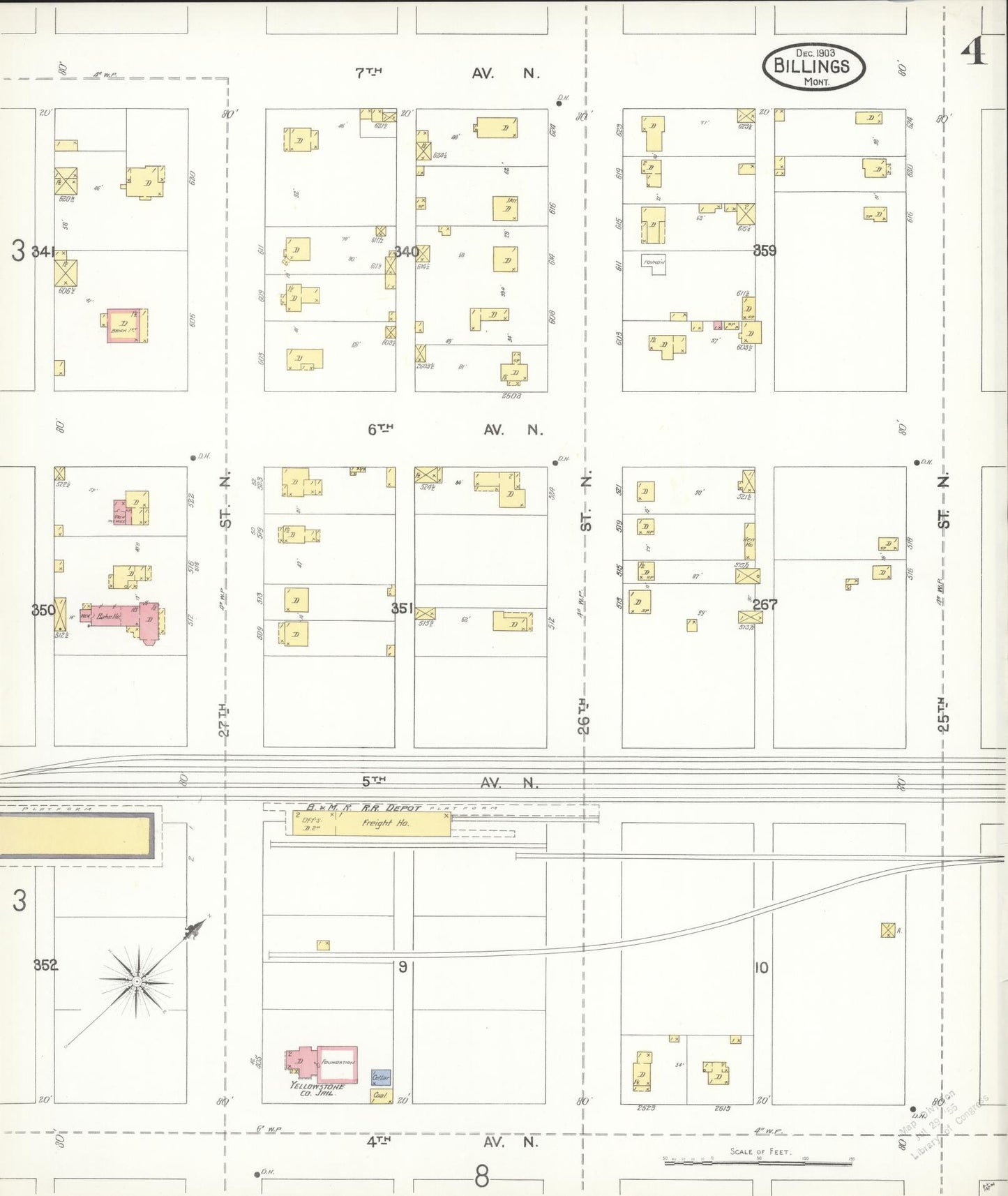 Sanborn Fire Insurance Map from Billings, Yellowstone County, Montana (1903), Sheet #0004 - Complete Map Set gallery image, historic Sanborn map, vintage wall art, Montana Montana