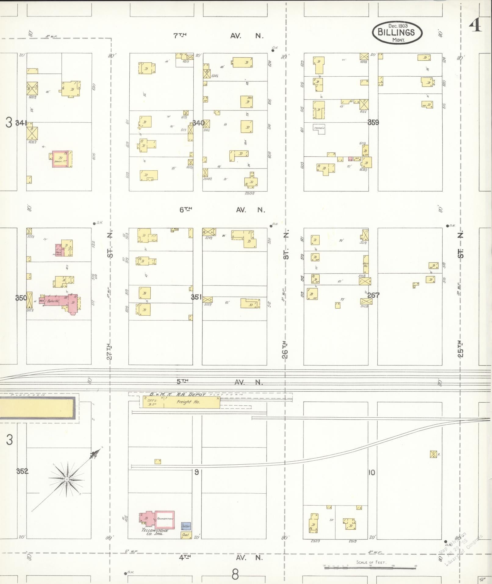 Sanborn Fire Insurance Map from Billings, Yellowstone County, Montana (1903), Sheet #0004 - Complete Map Set gallery image, historic Sanborn map, vintage wall art, Montana Montana