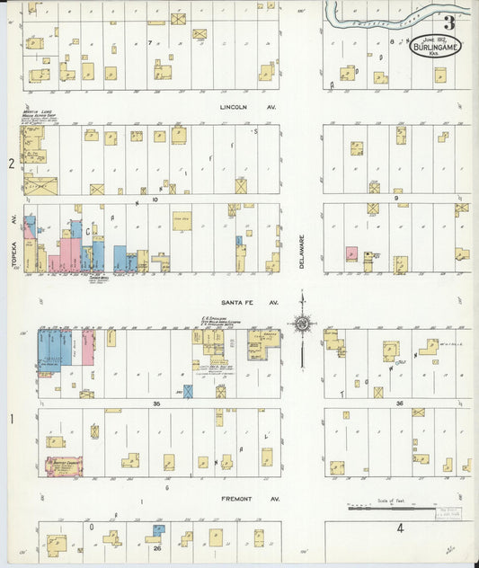 Sanborn Fire Insurance Map from Burlingame, Osage County, Kansas (1912), Sheet #0003 - Historic Sanborn Fire Insurance Map Print, vintage old map wall art, antique decor, genealogy gift, Kansas Kansas map