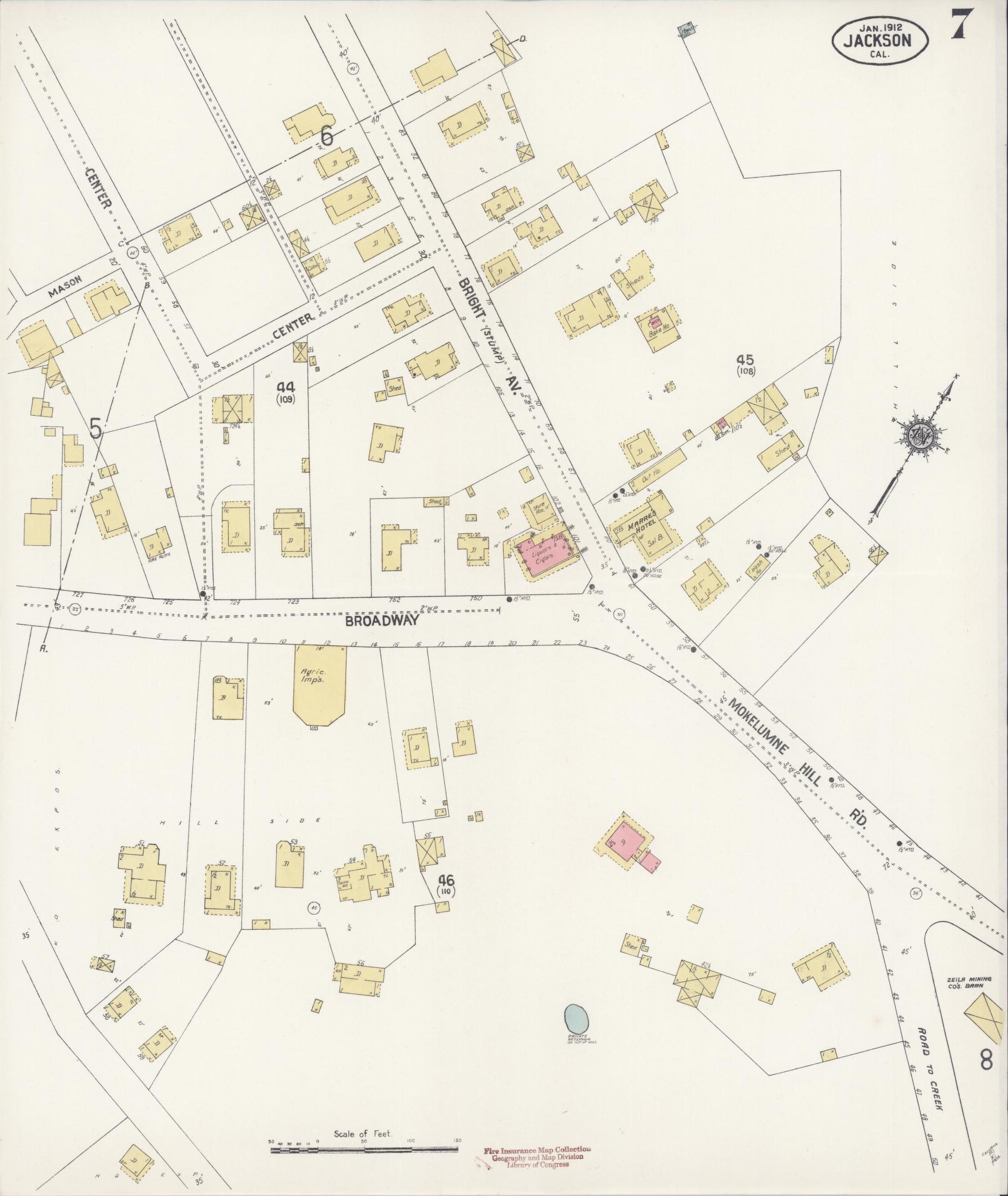 Sanborn Fire Insurance Map from Jackson, Amador County, California (1912), Sheet #0007 - Historic Sanborn Fire Insurance Map Print, vintage old map wall art, antique decor, genealogy gift, California California map