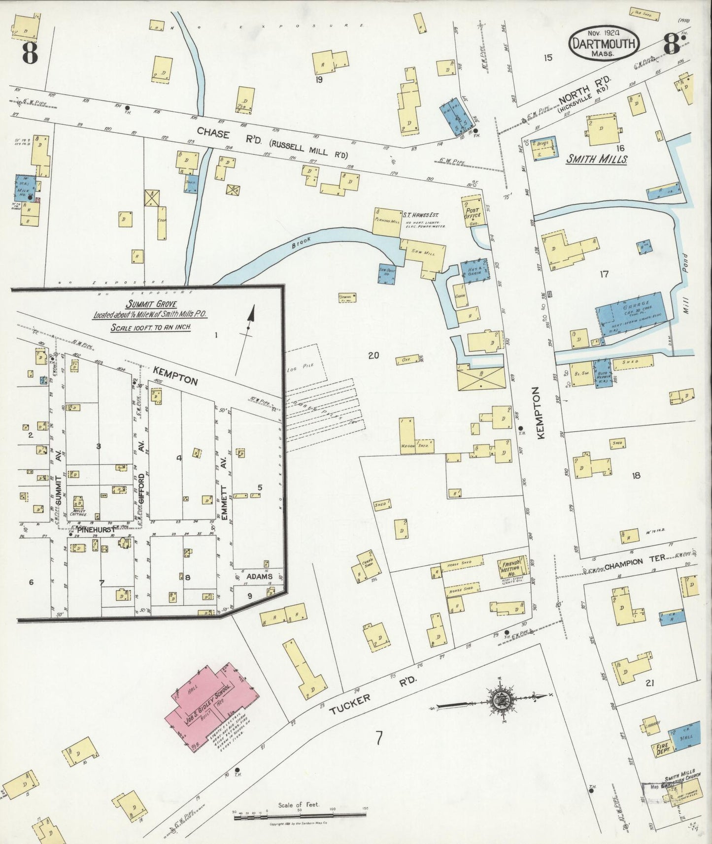 Sanborn Fire Insurance Map from Dartmouth, Bristol County, Massachusetts (1924), Sheet #0008 - Complete Map Set gallery image, historic Sanborn map, vintage wall art, Massachusetts Massachusetts