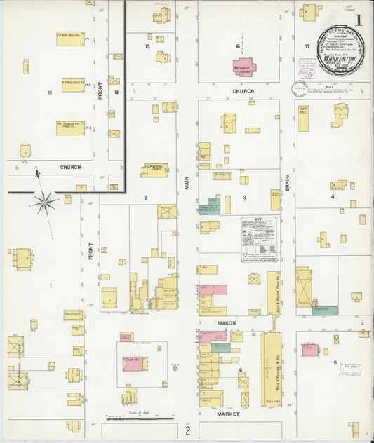 Sanborn Fire Insurance Map from Warrenton, Warren County, North Carolina (1901), Sheet #0001 - Complete Map Set gallery image, historic Sanborn map, vintage wall art, North Carolina North Carolina