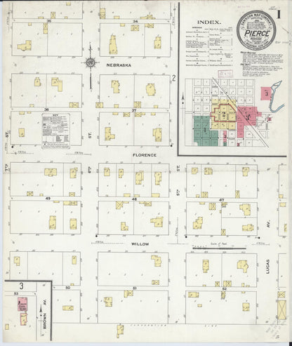 Sanborn Fire Insurance Map from Pierce, Pierce County, Nebraska (1909), Sheet #0001 - Complete Map Set gallery image, historic Sanborn map, vintage wall art, Nebraska Nebraska