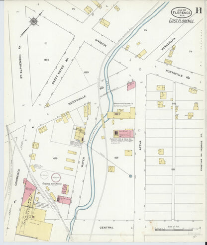 Sanborn Fire Insurance Map from Florence, Lauderdale County, Alabama (1910), Sheet #0011 - Complete Map Set gallery image, historic Sanborn map, vintage wall art, Alabama Alabama