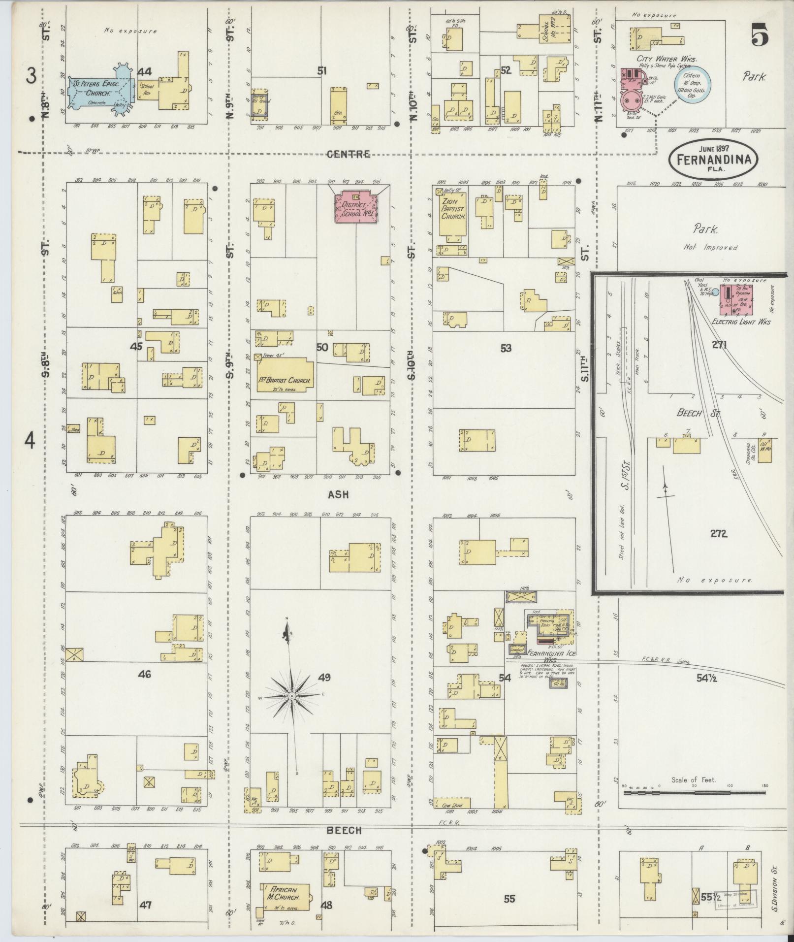 Sanborn Fire Insurance Map from Fernandina, Nassau County, Florida (1897), Sheet #0005 - Complete Map Set gallery image, historic Sanborn map, vintage wall art, Florida Florida