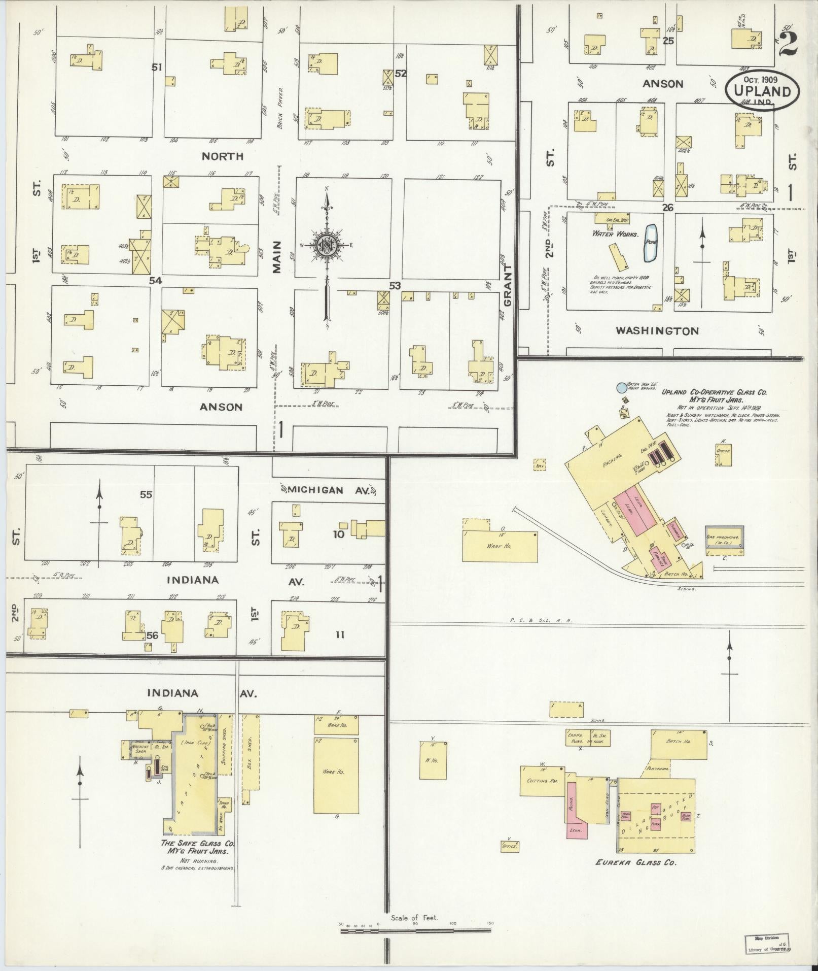Sanborn Fire Insurance Map from Upland, Grant County, Indiana (1909), Sheet #0002 - Complete Map Set gallery image, historic Sanborn map, vintage wall art, Indiana Indiana