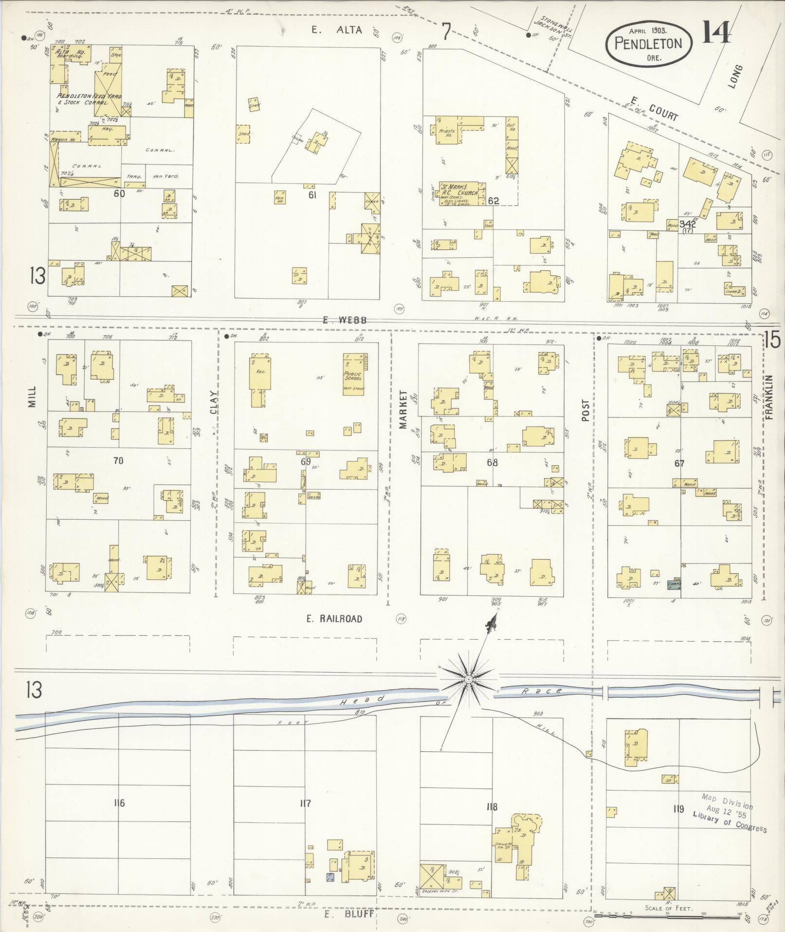 Sanborn Fire Insurance Map from Pendleton, Umatilla County, Oregon (1903), Sheet #0014 - Historic Sanborn Fire Insurance Map Print, vintage old map wall art, antique decor, genealogy gift, Oregon Oregon map