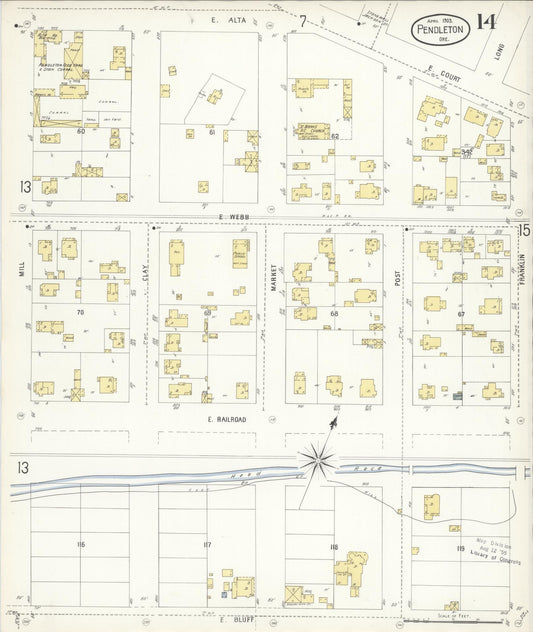 Sanborn Fire Insurance Map from Pendleton, Umatilla County, Oregon (1903), Sheet #0014 - Historic Sanborn Fire Insurance Map Print, vintage old map wall art, antique decor, genealogy gift, Oregon Oregon map