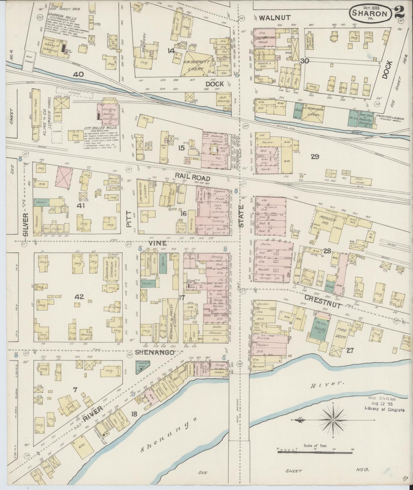 Sanborn Fire Insurance Map from Sharon, Mercer County, Pennsylvania (1888), Sheet #0002 - Complete Map Set gallery image, historic Sanborn map, vintage wall art, Pennsylvania Pennsylvania