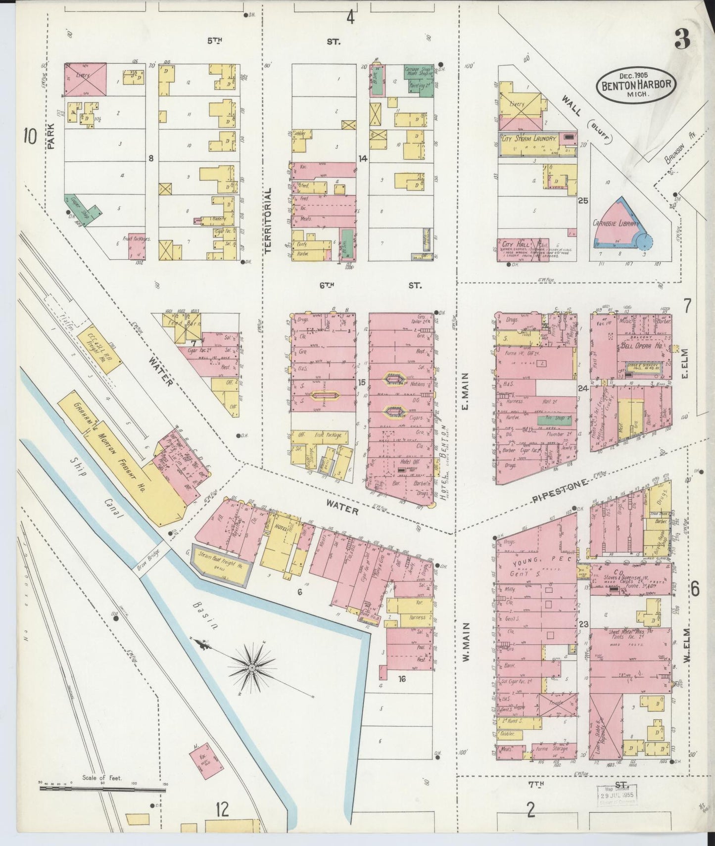Sanborn Fire Insurance Map from Benton Harbor, Berrien County, Michigan (1905), Sheet #0003 - Complete Map Set gallery image, historic Sanborn map, vintage wall art, Michigan Michigan