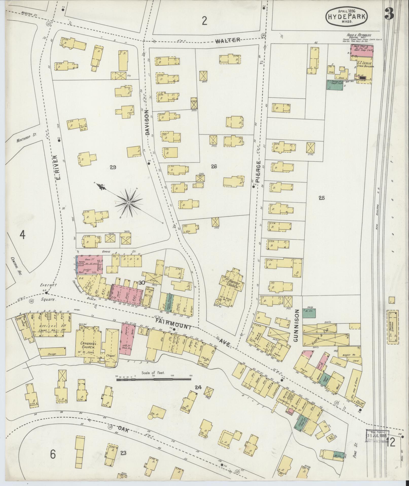 Sanborn Fire Insurance Map from Hyde Park, Norfolk County, Massachusetts (1896), Sheet #0003 - Complete Map Set gallery image, historic Sanborn map, vintage wall art, Massachusetts Massachusetts