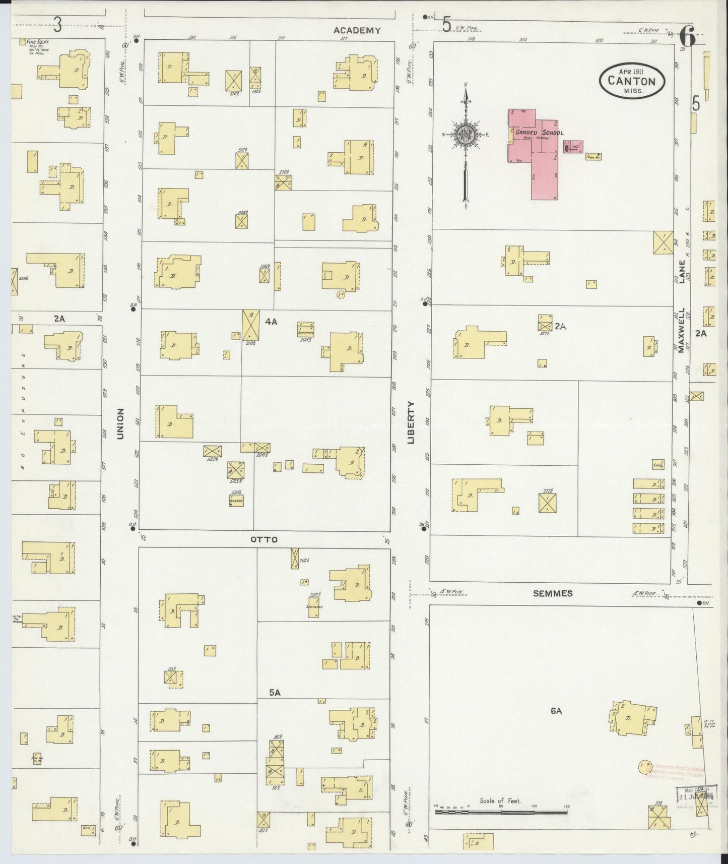 Sanborn Fire Insurance Map from Canton, Madison County, Mississippi (1911), Sheet #0006 - Complete Map Set gallery image, historic Sanborn map, vintage wall art, Mississippi Mississippi