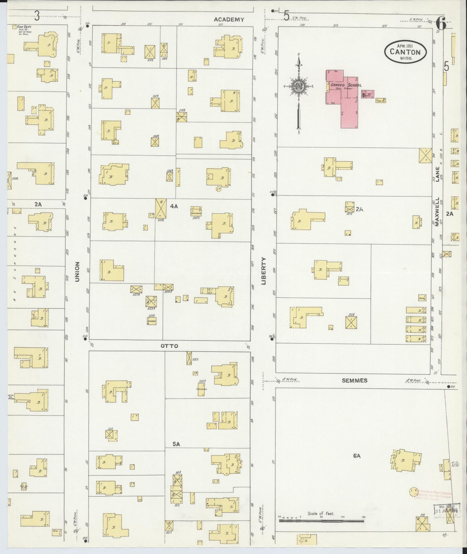 Sanborn Fire Insurance Map from Canton, Madison County, Mississippi (1911), Sheet #0006 - Complete Map Set gallery image, historic Sanborn map, vintage wall art, Mississippi Mississippi