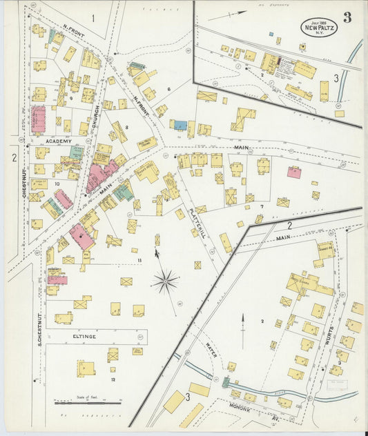 Sanborn Fire Insurance Map from New Paltz, Ulster County, New York (1905), Sheet #0003 - Historic Sanborn Fire Insurance Map Print, vintage old map wall art, antique decor, genealogy gift, New York New York map