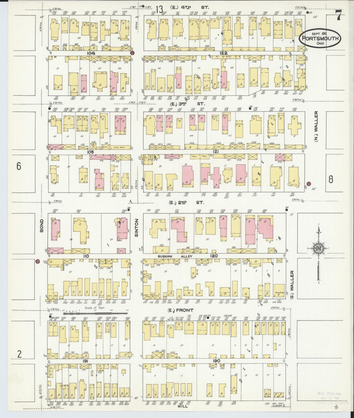 Sanborn Fire Insurance Map from Portsmouth, Scioto County, Ohio (1911), Sheet #0007 - Complete Map Set gallery image, historic Sanborn map, vintage wall art, Ohio Ohio